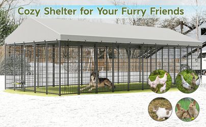 Large Dog Kennel Outdoor Pet Pens Dogs Run Enclosure with Roof Cover. 18.9'L x 9.61'W x 6.76'H.