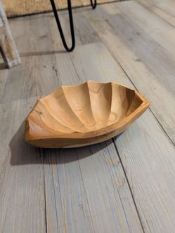 Hand-Carved Wooden Shell Bowl