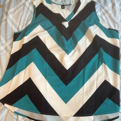 SHEIN Zigzag Sleeveless Tank Top in a chevron print featuring black, white, and teal colors