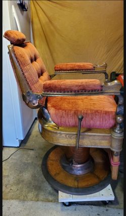 Vintage Kochs Wooden Barber Chair mostly restored wood metal for