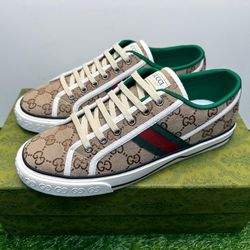GUCCI TENNIS 1977 GG CANVAS BROWN NEW SNEAKERS SHOES SIZE 7 8 8.5 9 9.5 10 11 12 A5