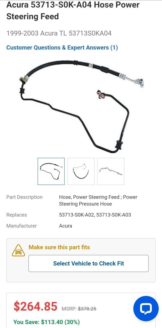 53713-S0K-A04 Genuine OE  Quality HONDA ACURA Power Steering Pressure Hose For 99-02 03 3.2/3.5L V6 