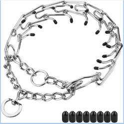 Prong Collars for Dogs, No Pull Dog Collar, Dog Training Collar for Large Medium Small Dogs, Stainless Steel Adjustable with Comfort Rubber Tips (Larg