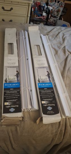 Mainstays 1-Inch Cordless Vinyl Blinds White 36x64 – Set of 4, Never Used