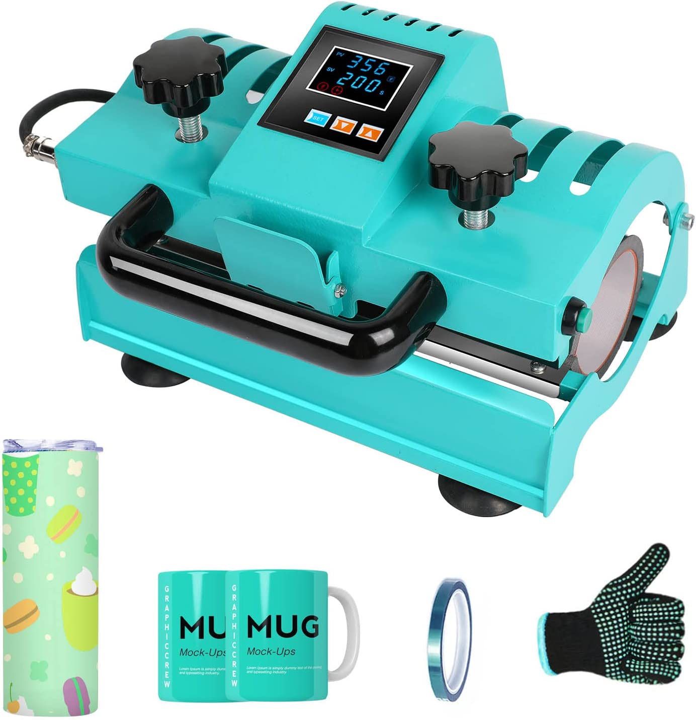 Dual Digital Display Portable Sublimation Mug Heat Press for 11-30oz Blanks Skinny Tumbler，DIY Porcelain Coffee Cup and Metal Cup，Easy Operation，Small