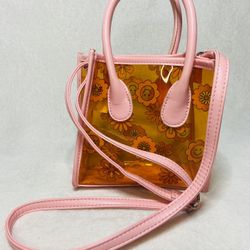 7” Floral Pink and Clear Orange Purse Cute Small Bag