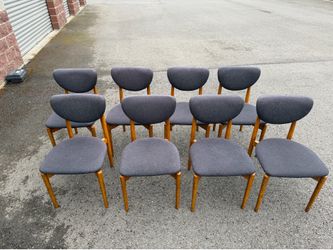 (8) West Elm Mid Century Modern Dane Dining Side Chairs in Pecan and Asphalt Tweed