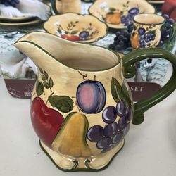 GRANADA Home Trends Pitcher Autumn Fall Colors Fruit Green Trim 96oz 3L 🍇🍎 🍐   This beautiful Granada Home Trends pitcher is perfect for serving yo