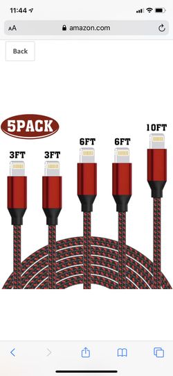 WSCSR iPhone Charger, MFi Certified Lightning Cable(3/3/6/6/10FT)Charging USB Syncing Data Nylon Braided with Metal Connector Compatible iPhone 11/Pr