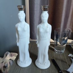 Vintage Avon Greek Goddess Milk Glass Bottle Athena 11" Skin So Soft LOT OF 2