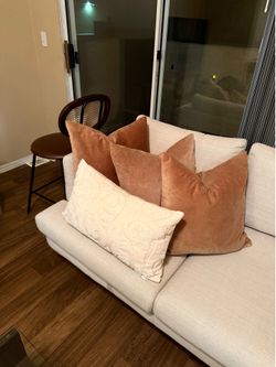 Set of 3 feathers square pillows with velvet cover and one off white rectangular