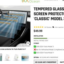 Tesla Y &3 Matte Screen Protector 