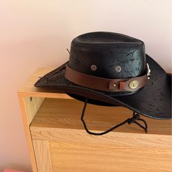 Mock leather cowgirl hat