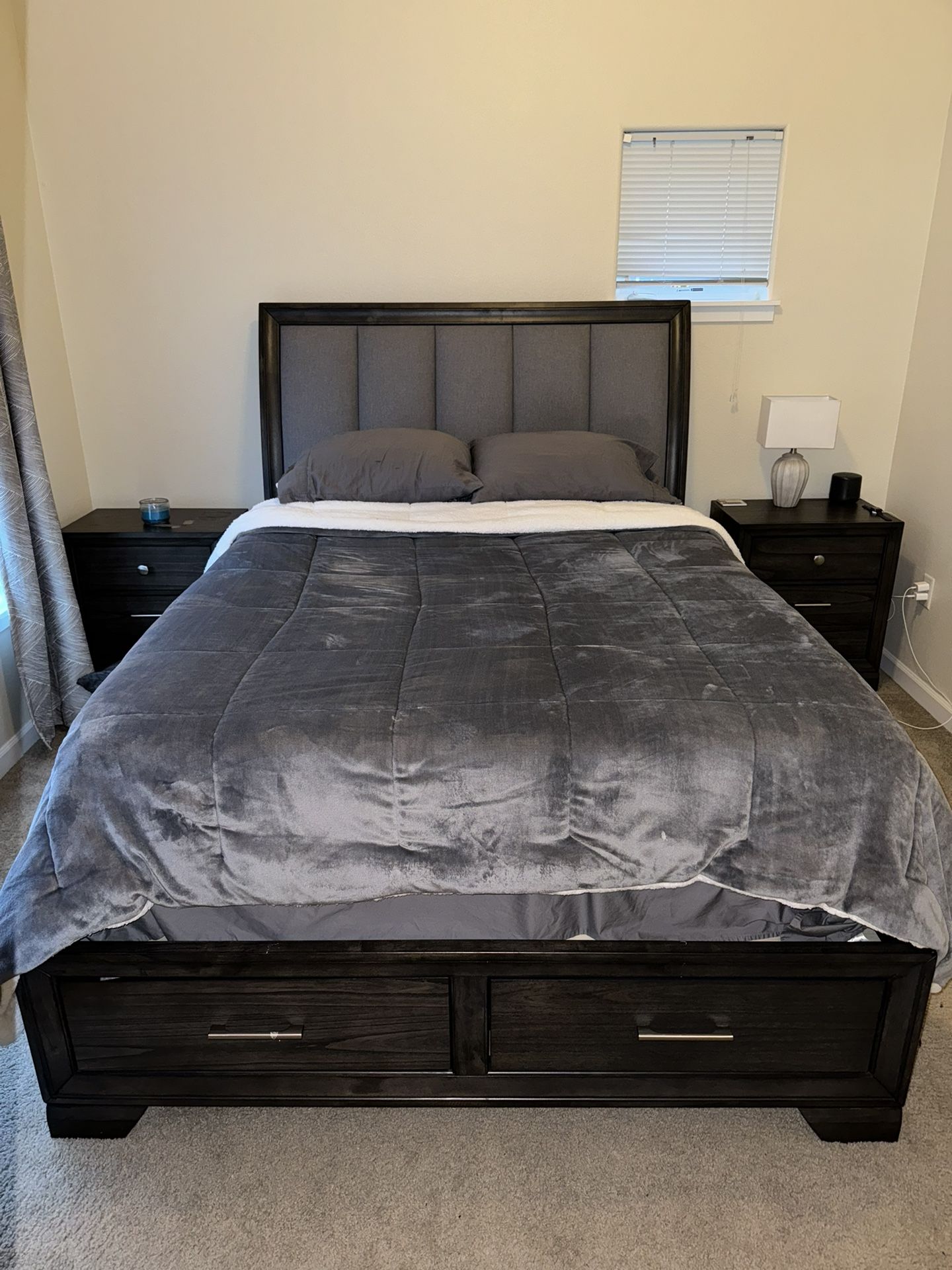 Upholstered & Wood Bed Set w/ Underbed Storage *** PICK UP ONLY ***