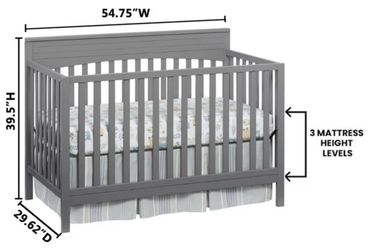NEW IN BOX - Oxford Baby Harper 4-in-1 Convertible Crib - Dove Gray