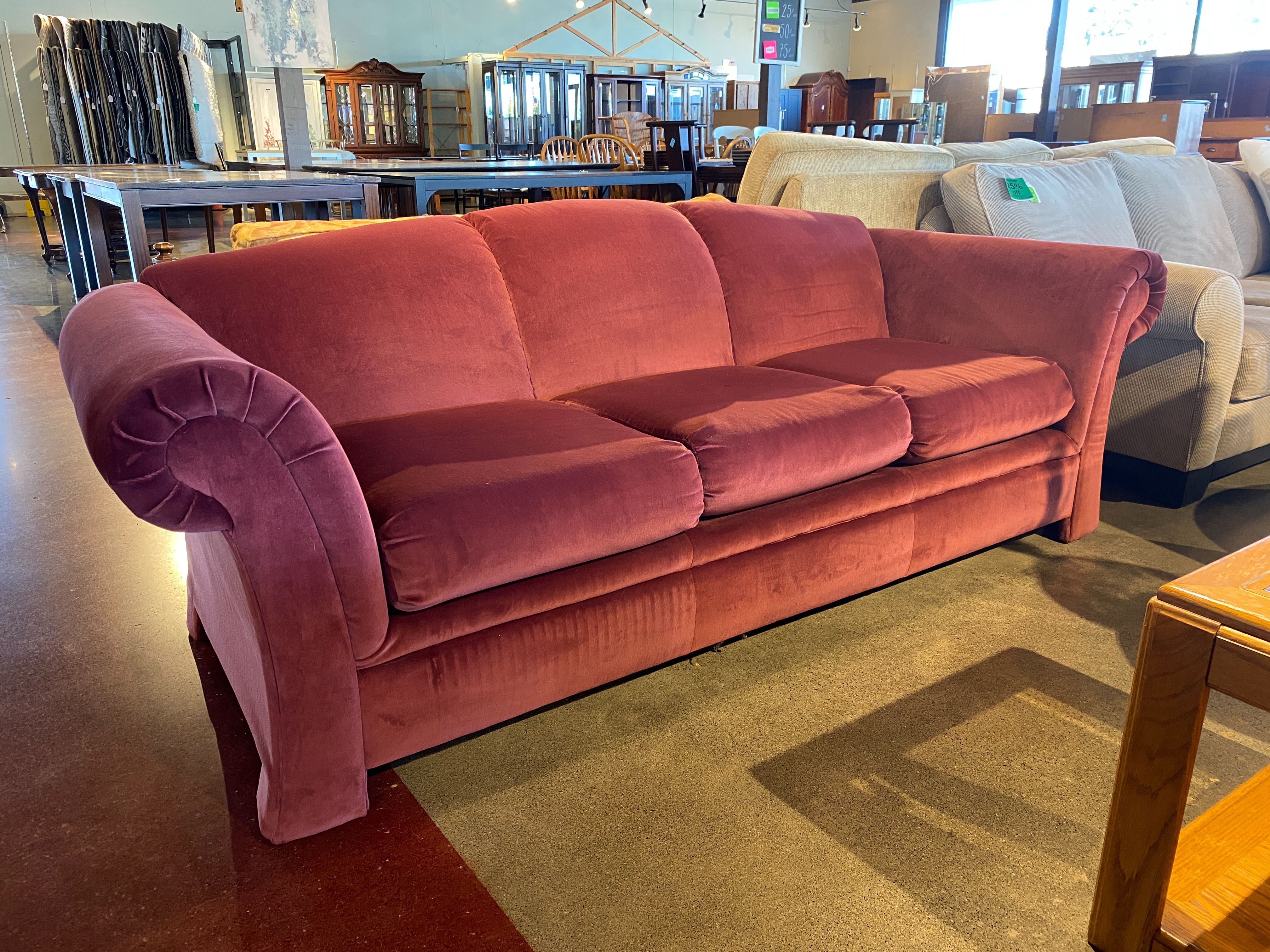STRATFORD Bright Maroon Velvet Three Seater Couch