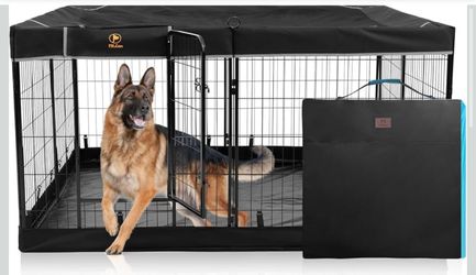 New In Box Large Dog Playpen Plus Storage Bag, 31.3" H 8 Panels Puppy Pen with Square Bottom & Top Cover, Heavy Duty Pet Dog Cage 