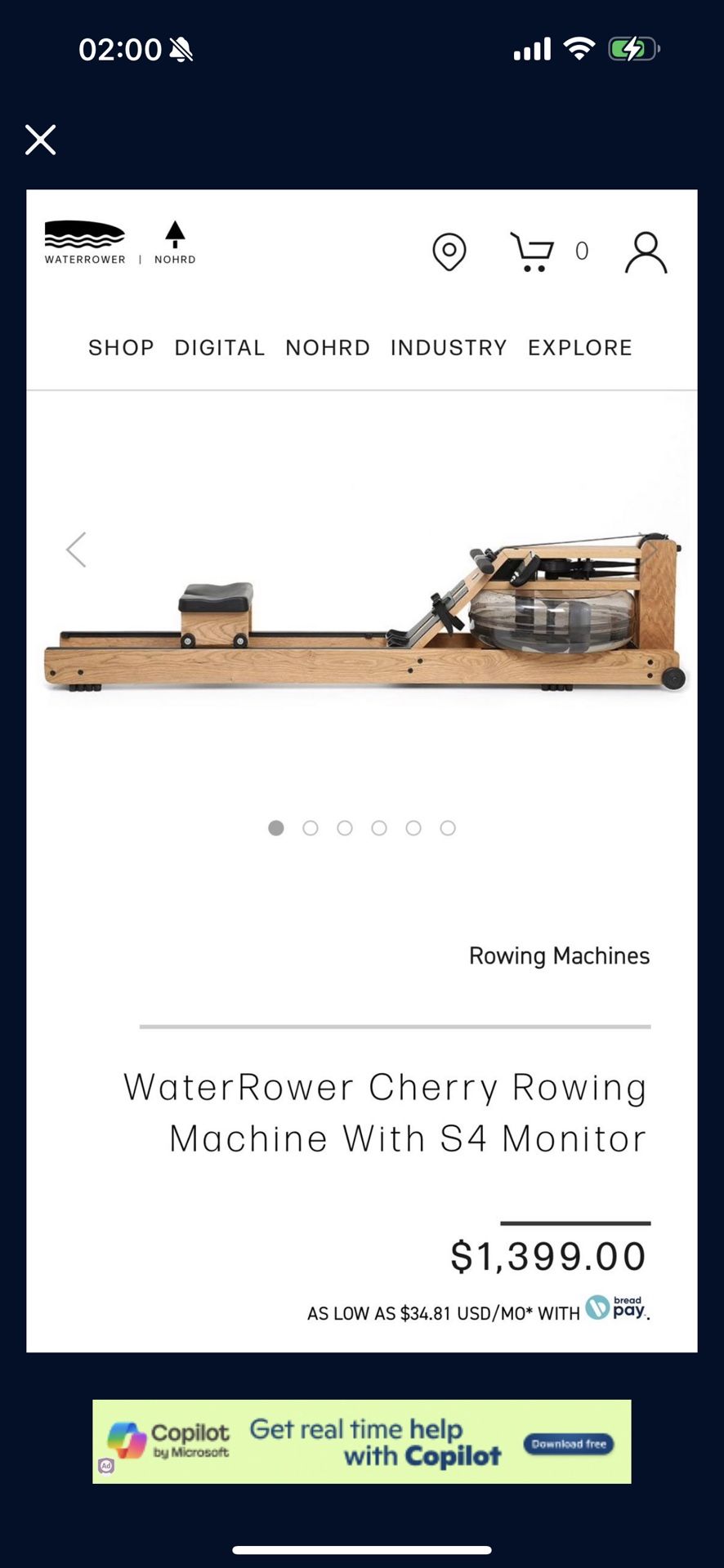 WaterRower Cherry Rowing Machine