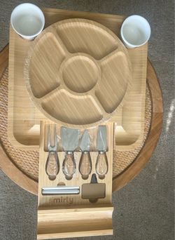 Smirly Bamboo Charcuterie Board Set with Cheese Knives & Serving Tray/ New