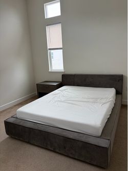 Modern Premium Violet Upholstered Queen Bed Frame & Mattress Set