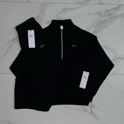 Alo Yoga Black Quarter-Zip Pullover Set