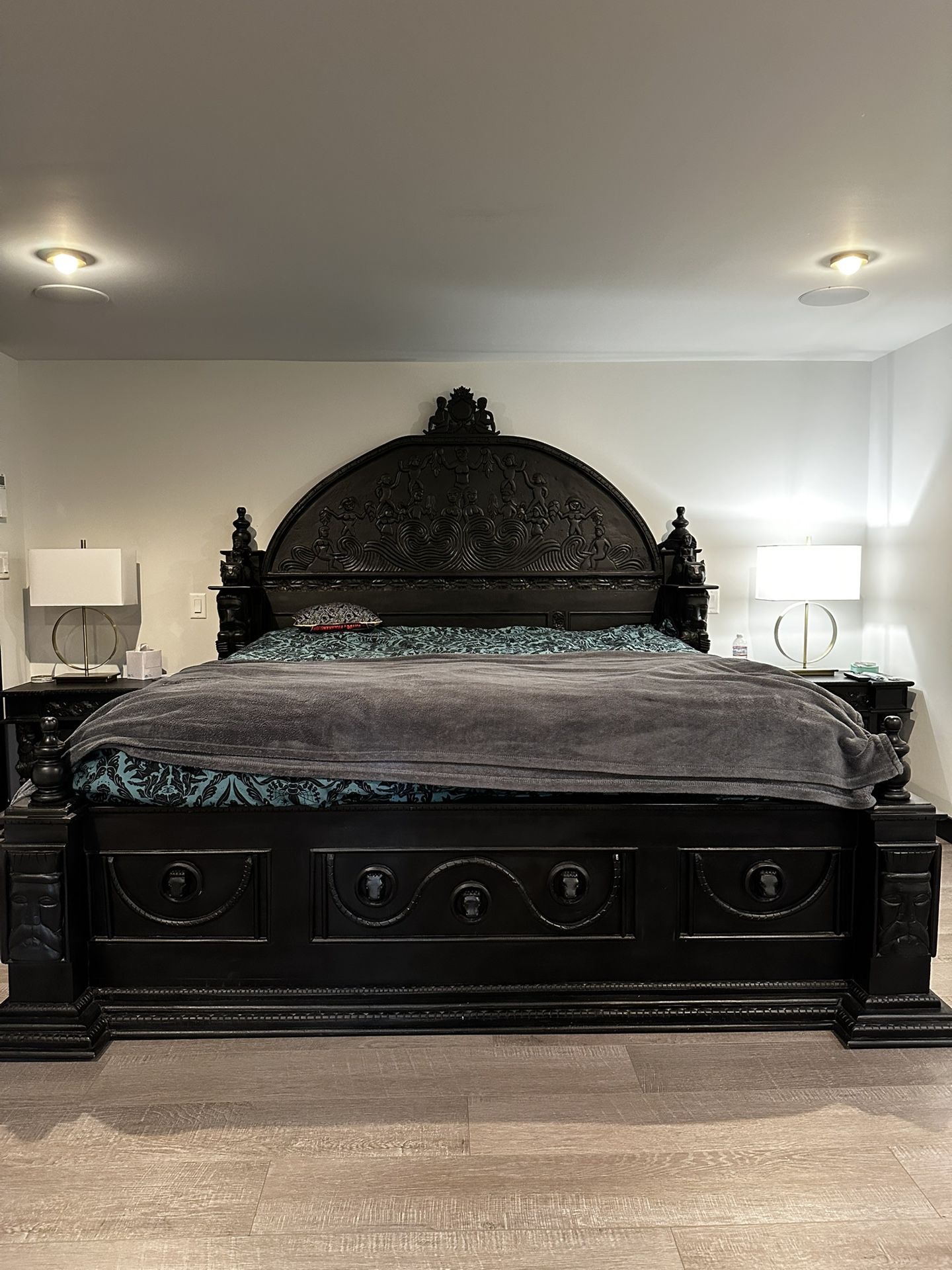Luxury King bed frame & 2 Side Dressers Hand Carved From Europe