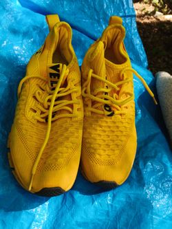 Yellow Knit Lace-Up Sneakers