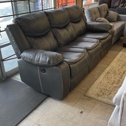 POWER SOFA DARK GREY FAUX LEATHER 