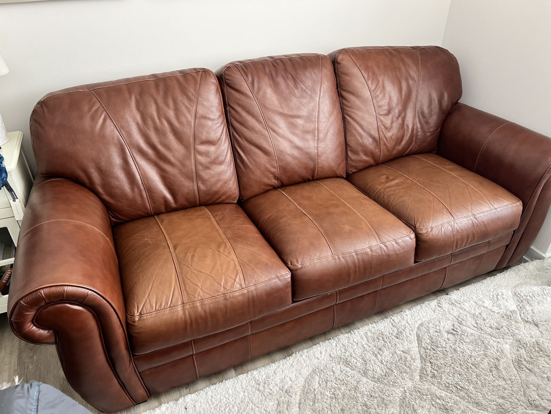 Brown Leather Couch - Pullout Bed