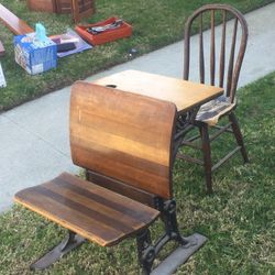 Old Childrens School Desk & Original Chair Just Like We In Our 70’s Had In Gradeschool!