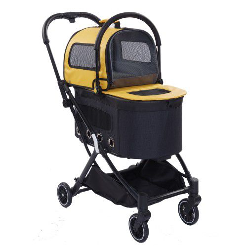 Double pet stroller portable folding dog cat car car package can be separated out walking the dog

