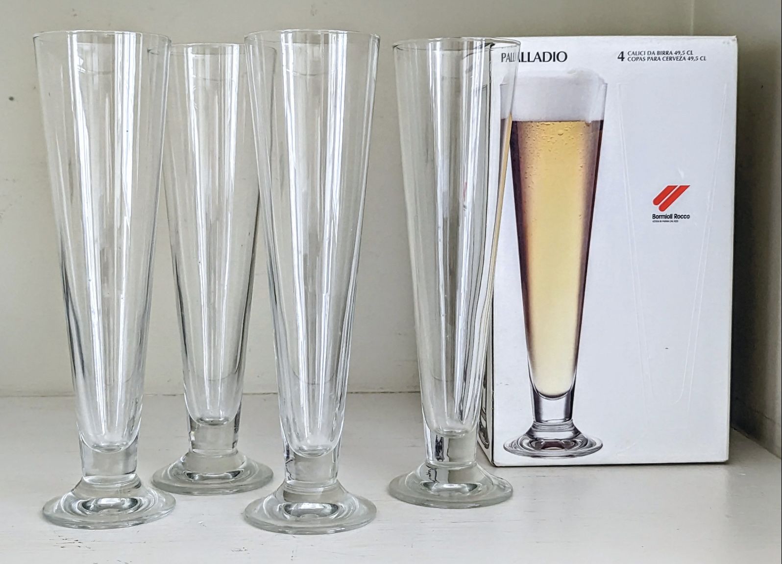 Set of 4 Palladio Italian Crystal Pilsner Beer Glasses by Bormioli Rocco 17¼oz