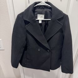 H&M Womens Black Cropped Pea Coat Double Breasted Jacket Size S