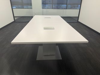 Steelcase 9x4 Powered White Top & Silver Base Conference Table