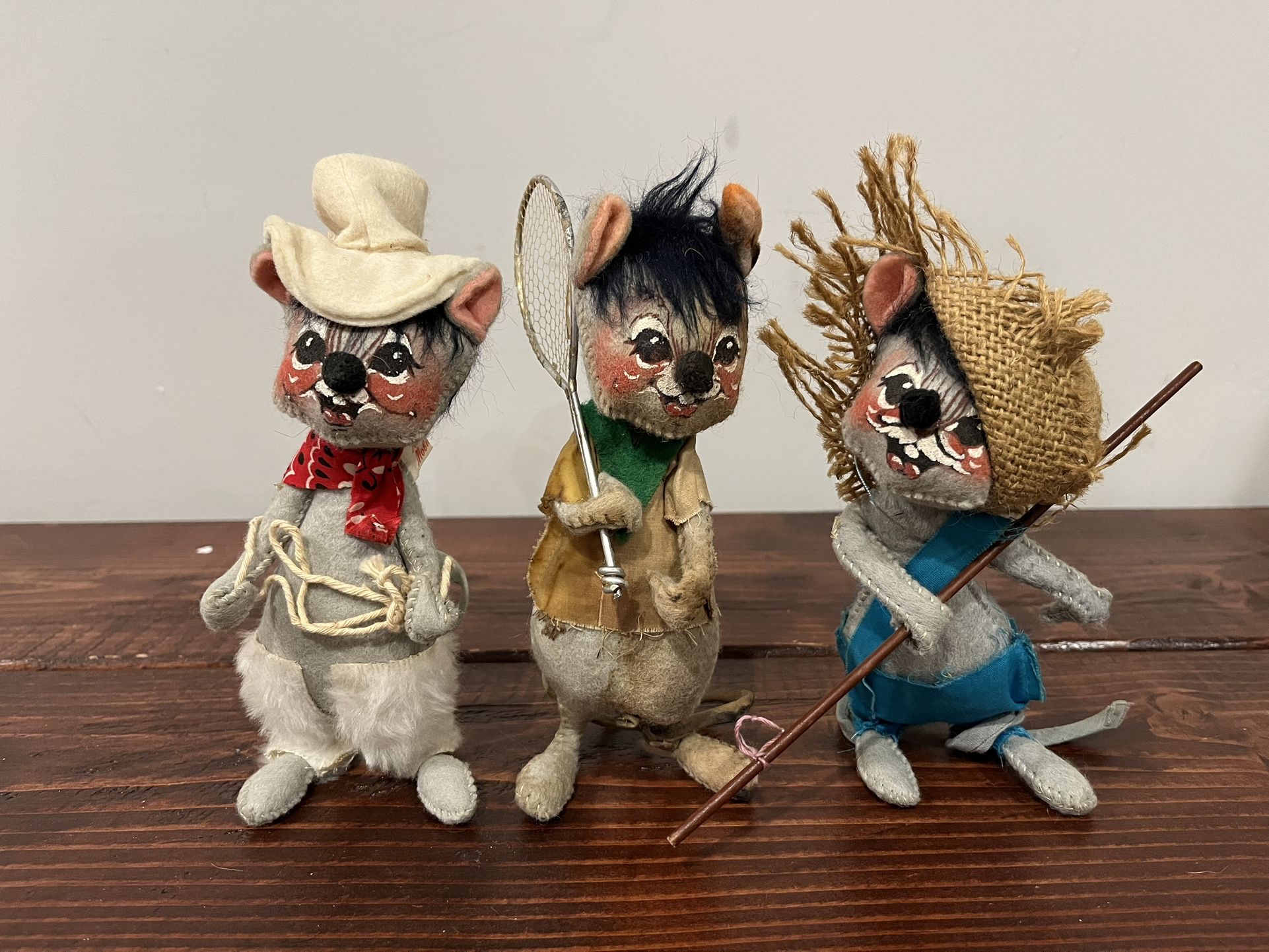 Annalee Mouse Mice Doll Figure Country Fishing Vintage 1970s Retro Lot Set