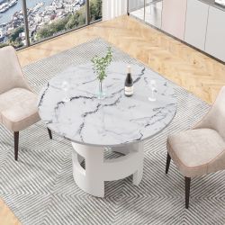 42" White Faux Marble Round Dining Table w/ Modern Solid Base [NEW] **Retails for $350 [TABLE ONLY / CHAIRS NOT Included]