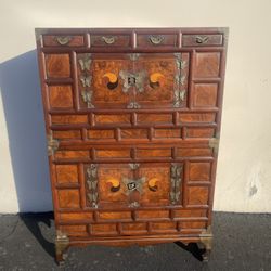 19th Century Asian Tansu 2-Section Elm Pear Wood Brass Mounted Cabinet