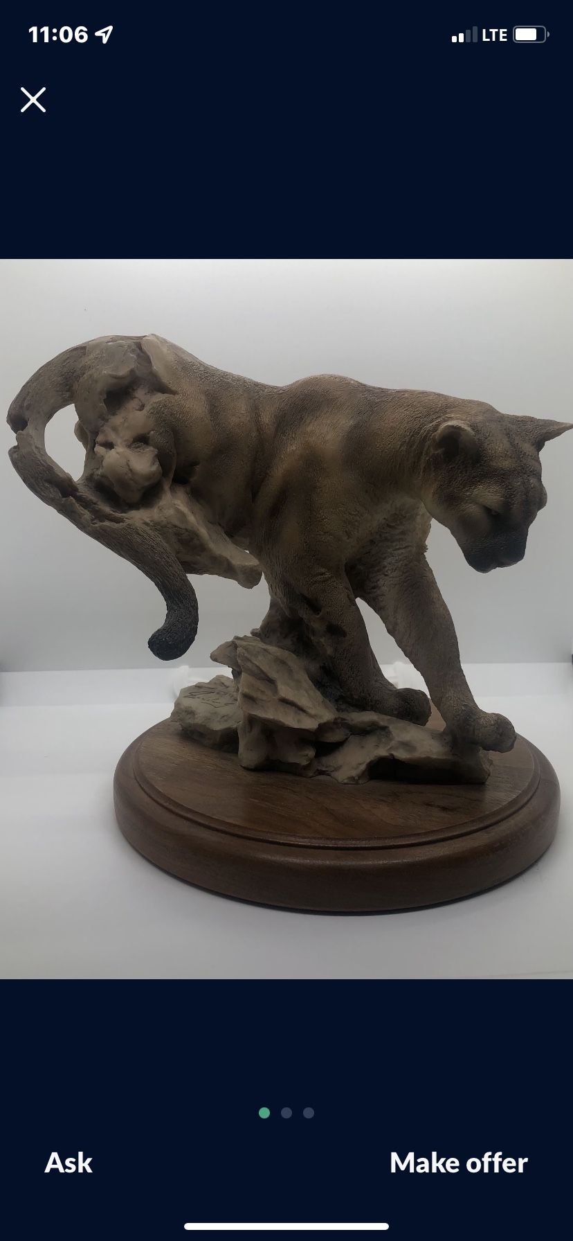 Cougar Mountain Lion Statute Randall Reading DESCENT 7110 Mill Creek Studios Abstract Wildlife Art Heavy Duty! Well Made By Hand
