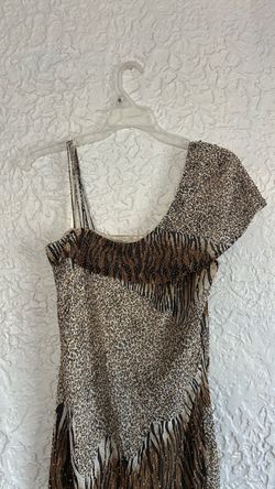Animal Print One-Shoulder Beaded Dress