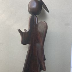 Wood Art Angel Dark Brown Figurine Decor, 10” Tall