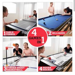 ESPN 72" 4 IN 1 SWIVEL COMBO GAME TABLE Hover hockey, Billiards, table tanis,

