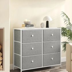 Drawers, 6 Fabric Drawers with Metal Frame, Storage Organiser Unit, Dresser, for Nursery, Bedroom, Hallway, Light Grey 32"W×12"×D×28"H