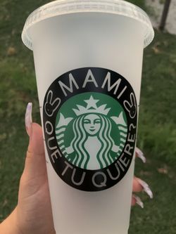 Customized Starbucks cup with bad bunny design