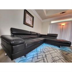 Basically New Black Leather Sectional Couch