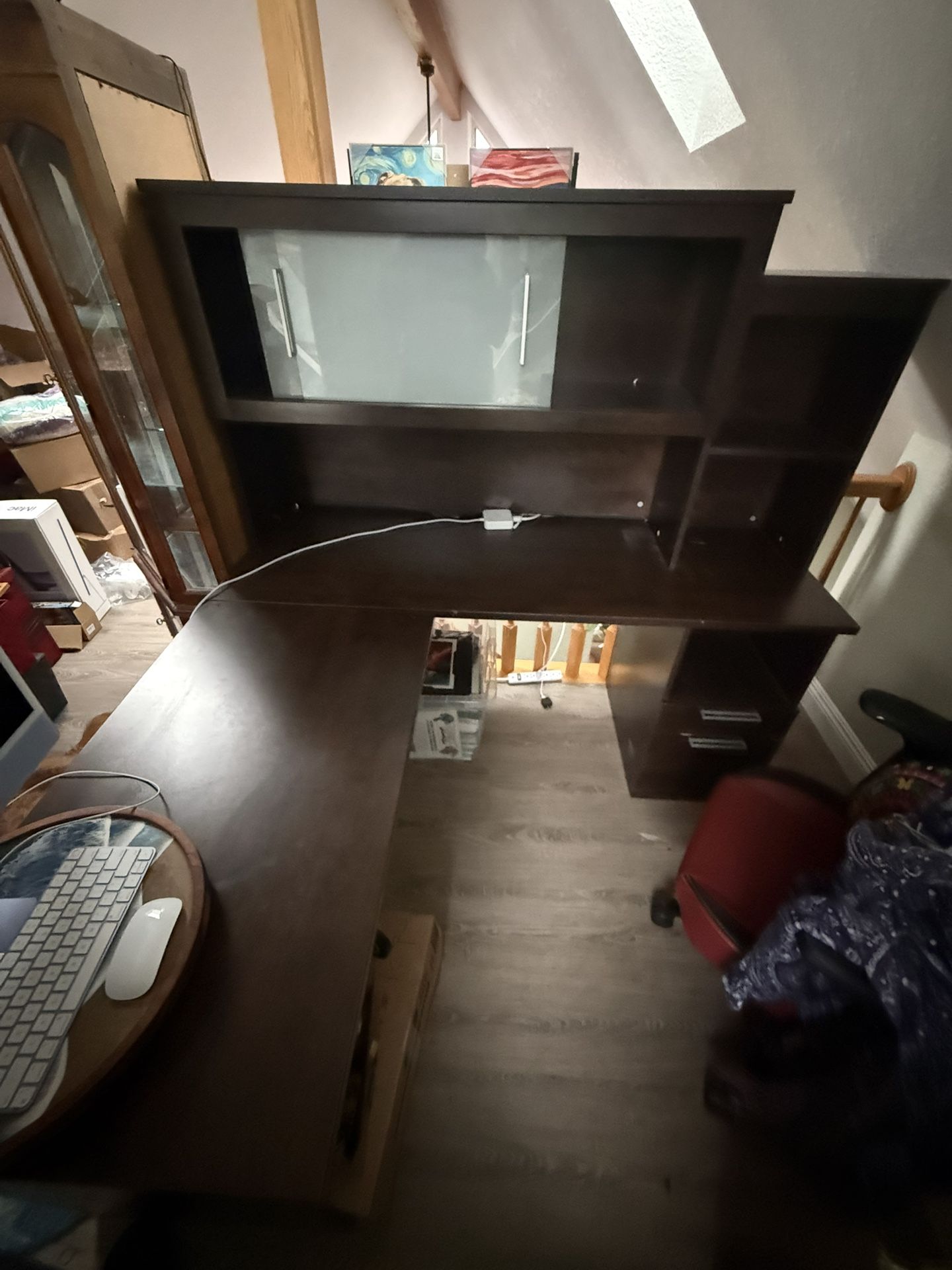 L Shaped Desk with Attached Hutch And Shelves
