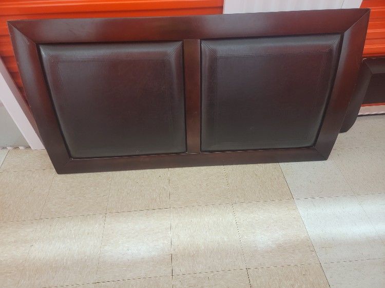 Full Size Brown Wood Black Leather Bed Frame