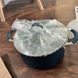 Blue Non-Stick High-Qualified Kitchen Cookware with See-Through Tempered Glass Lids, 5 Quart