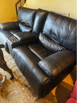Leather power recliner couch