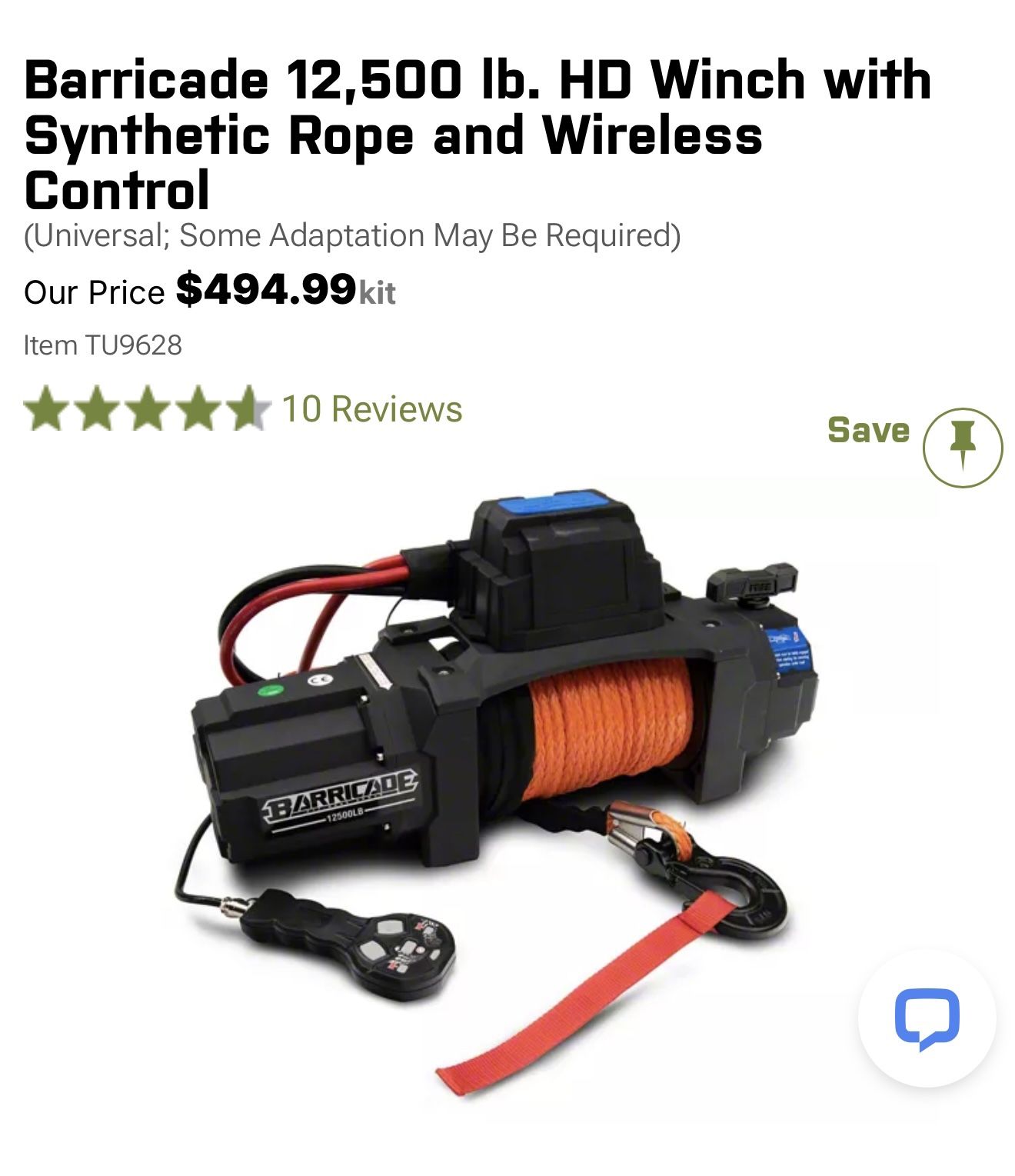 Barricade 12,500 lb. HD Winch with Synthetic Rope and Wireless Control