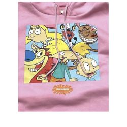 Nickelodeon Hoodie Hey Arnold Rugrats Ren Stimpy Sweatshirt 90’s Cartoons size L